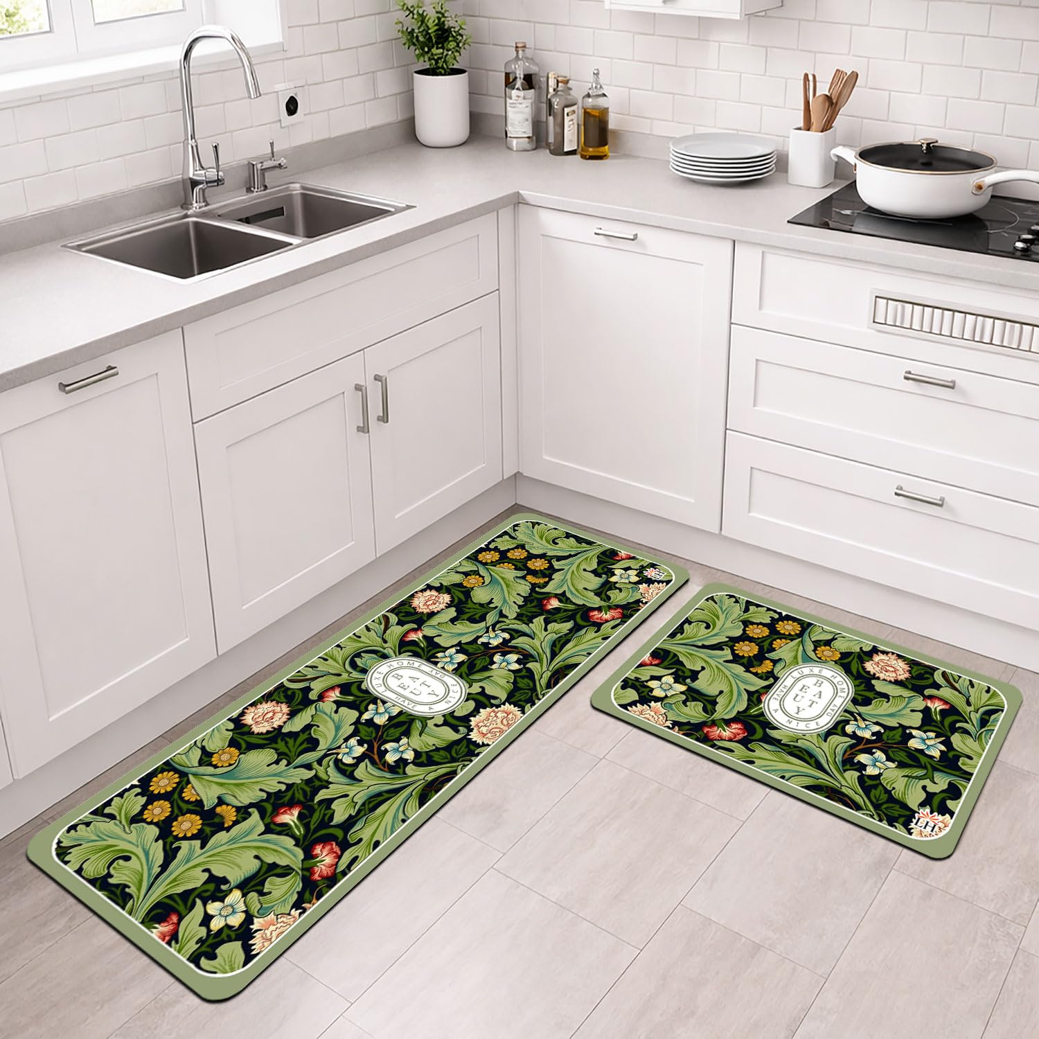 Kitchen Mat Combo  (116x36 & 58x36 cm,Green)