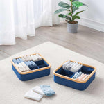 Bamboo Frame Clothes Drawer Organisers with 9 Sections (30x30 cm, Navy Blue)