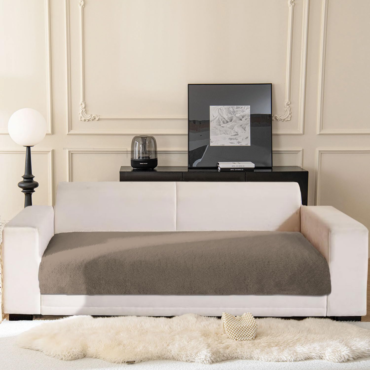 Rabbit Fur Sofa Cover 3 Seater (Taupe, 68x183 cm)