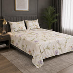 Double Bedsheet with 2 Pillow Covers 220 TC 100% Cotton Feel ( King Size Ivory 90x100inch )