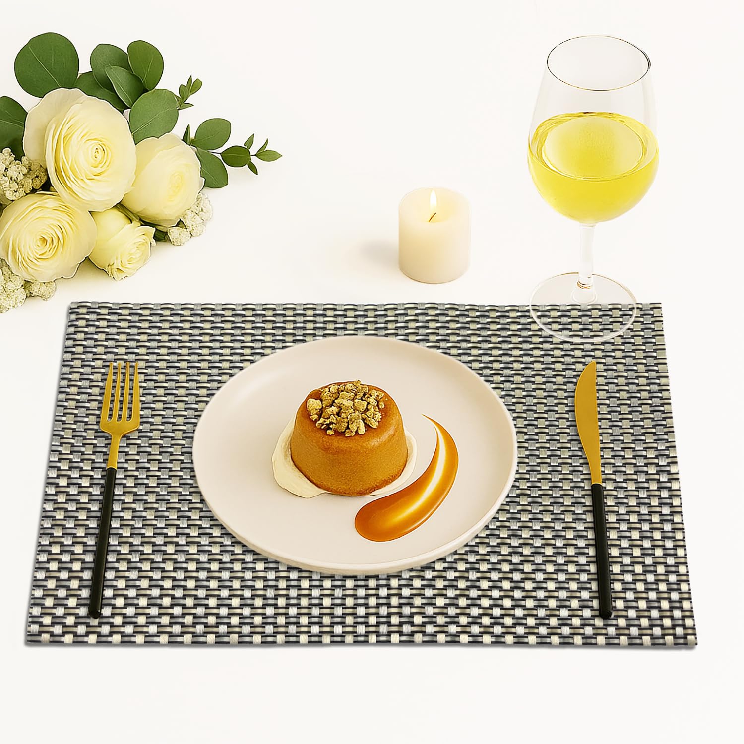 Zigzag Design Placemat for Dining Table Set of 6(30x45 CM Golden)