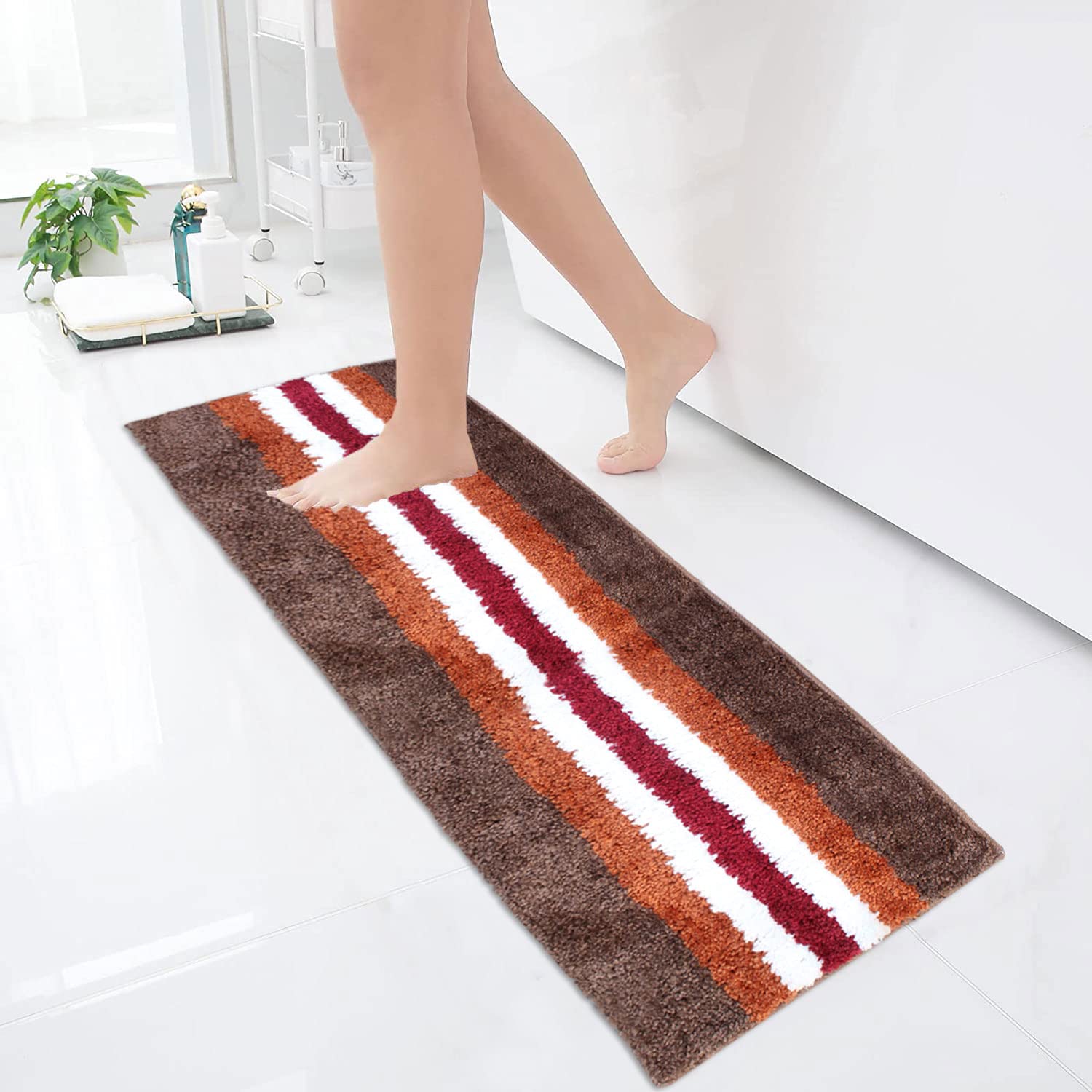 Stripe Bath Runner Microfiber 1600 GSM (58X140, Cinnamon)