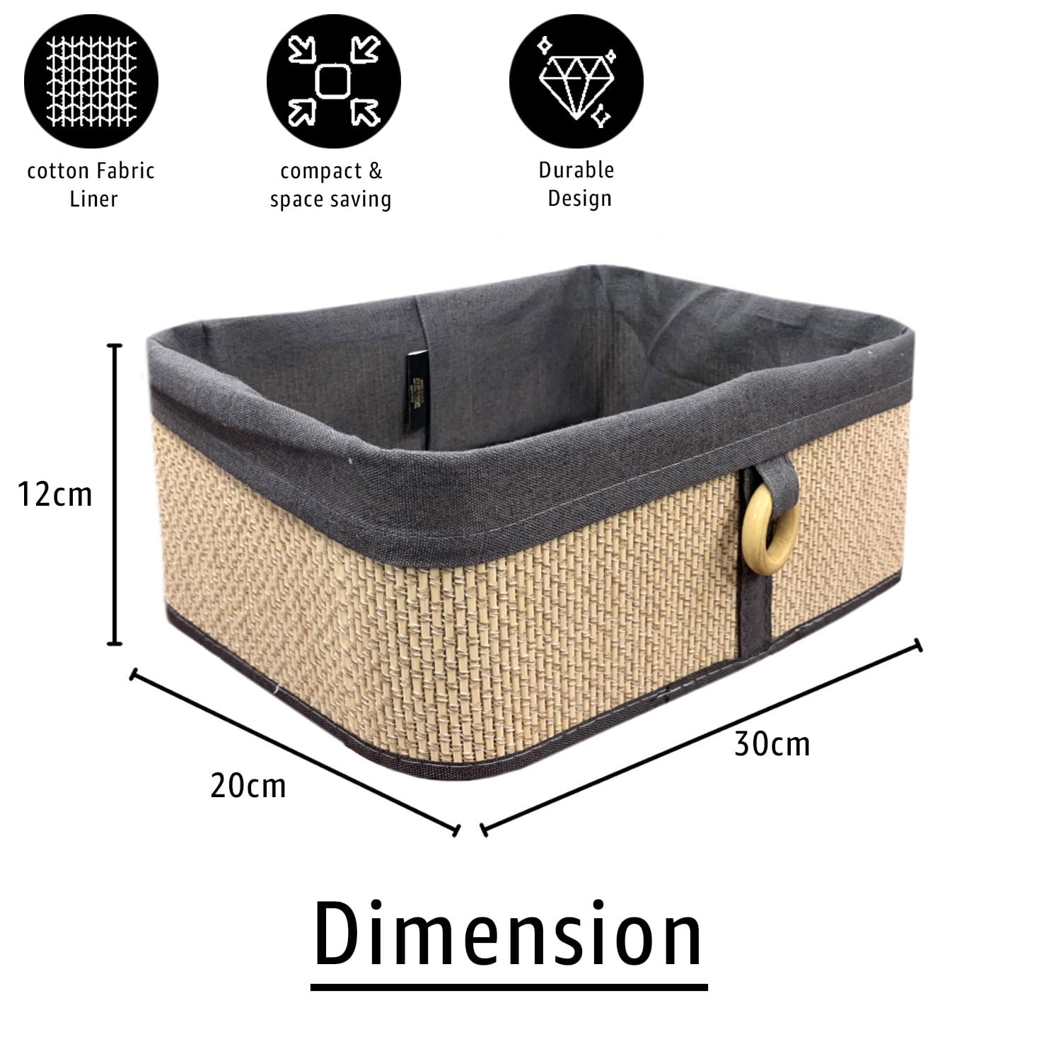 Storage Basket Brick Bamboo Box Pack of 2(Beige, 30x20x12 cm)