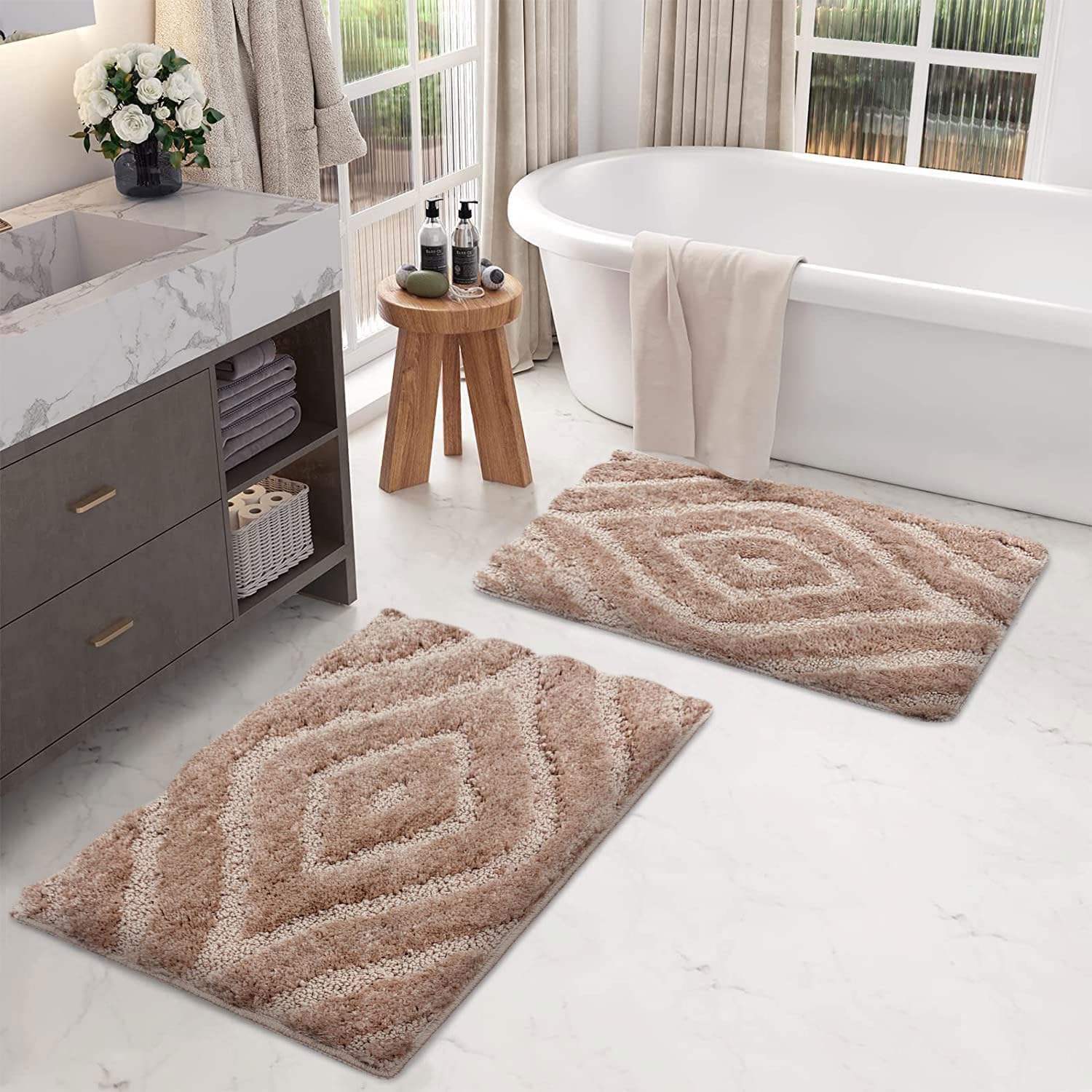 Scotland Diamond Bath Mat Pack Of 2 (38x58 cm, Beige)