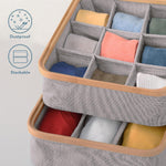 Bamboo Frame Fabric Drawer Organisers for Clothes (30x30 cm, Grey)