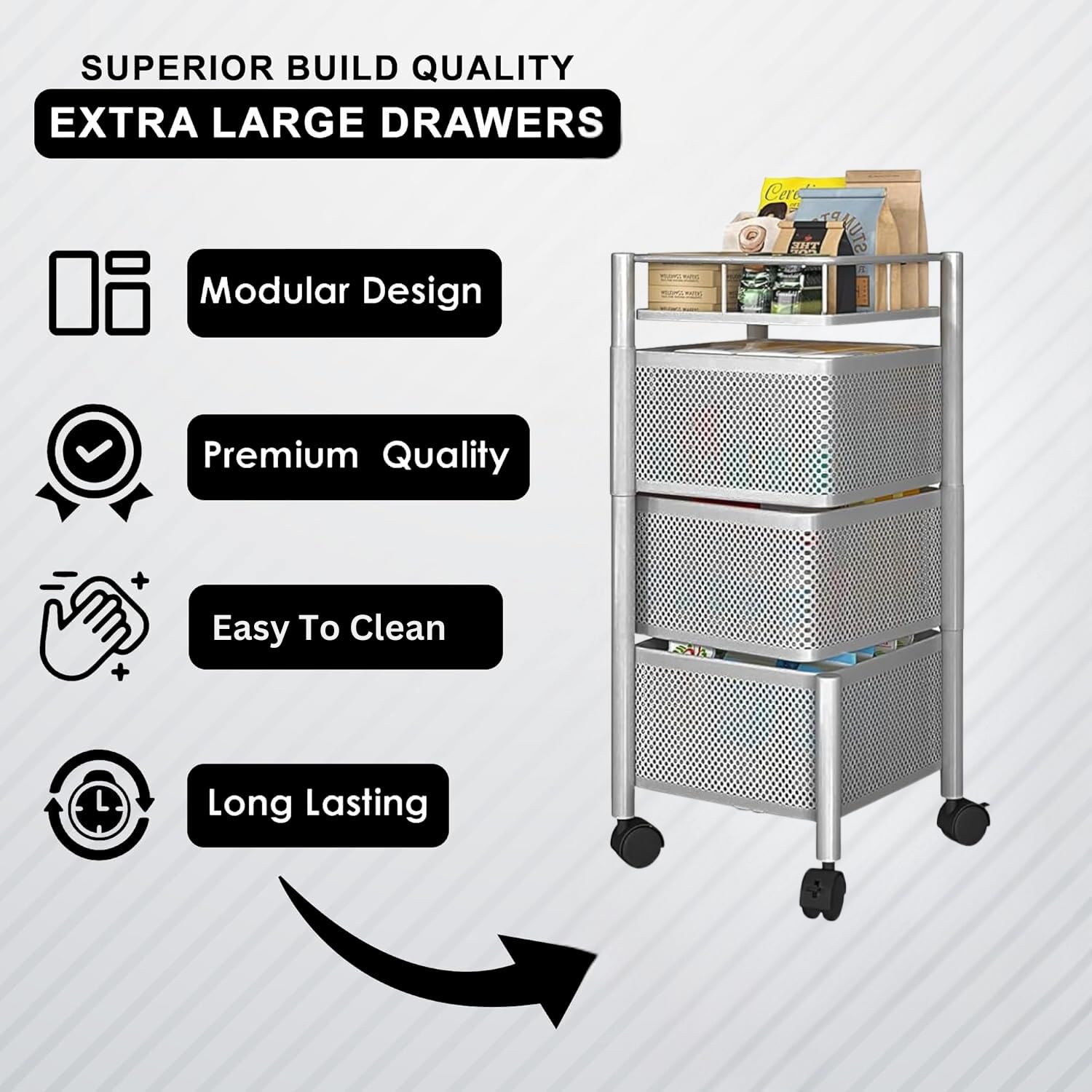 3-Tier Revolving Kitchen Trolley with Wheels (Silver 29x29x65)