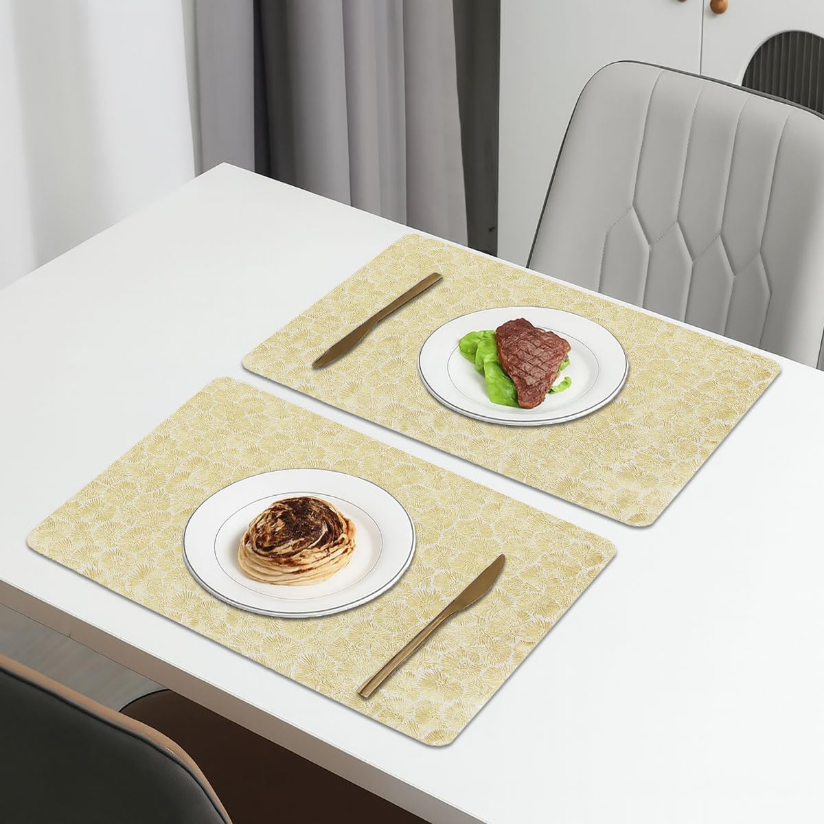Floral Design Placemat for Dining Table  Set of 2(30x45 CM Gold)