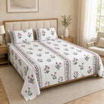 King Size Double Bedsheet with 2 Pillow Covers Premium Petite Blossom Trail Printed 90x100inch