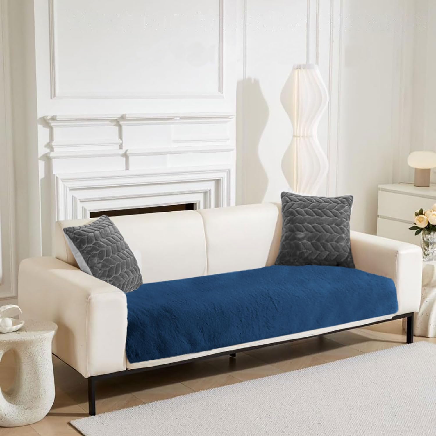 Rabbit Fur Sofa Cover 3 Seater and 2 Seater Universal 5 Seater (Teal, 68x183-61x66 cm)