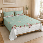 Double Bedsheet with 2 Pillow Covers 220 TC 100% Cotton Feel ( Sage , 90x100inch )