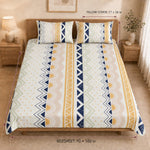 Double Bedsheet with 2 Pillow Covers 220 TC 100% Cotton Feel ( King Size Navy & Mustard 90x100inch )