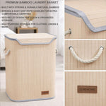 Rectangle Bamboo Laundry Basket for Clothes (Cream, 40x30x50 cm)