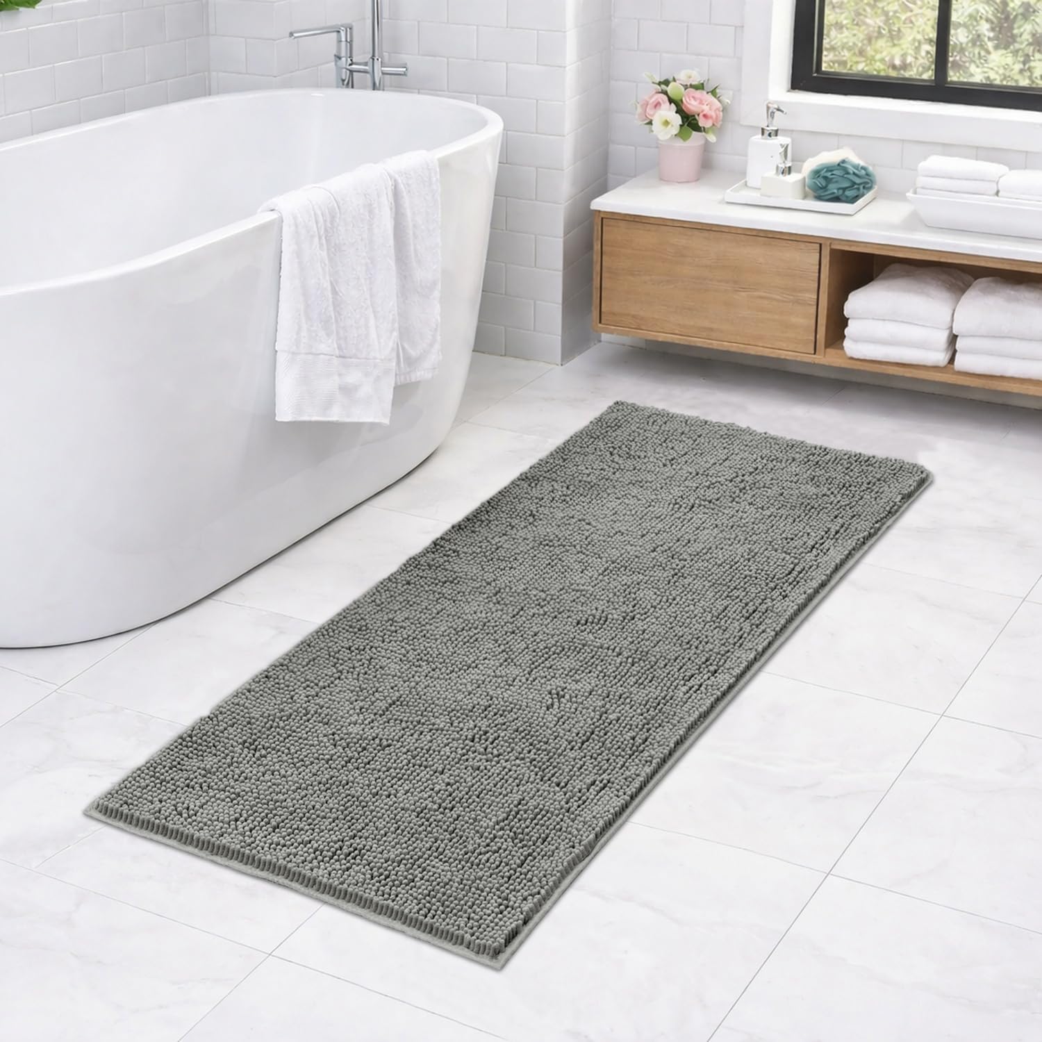 Shaggy Chenille Bath Mat Extra Soft (60x120 cm Grey)