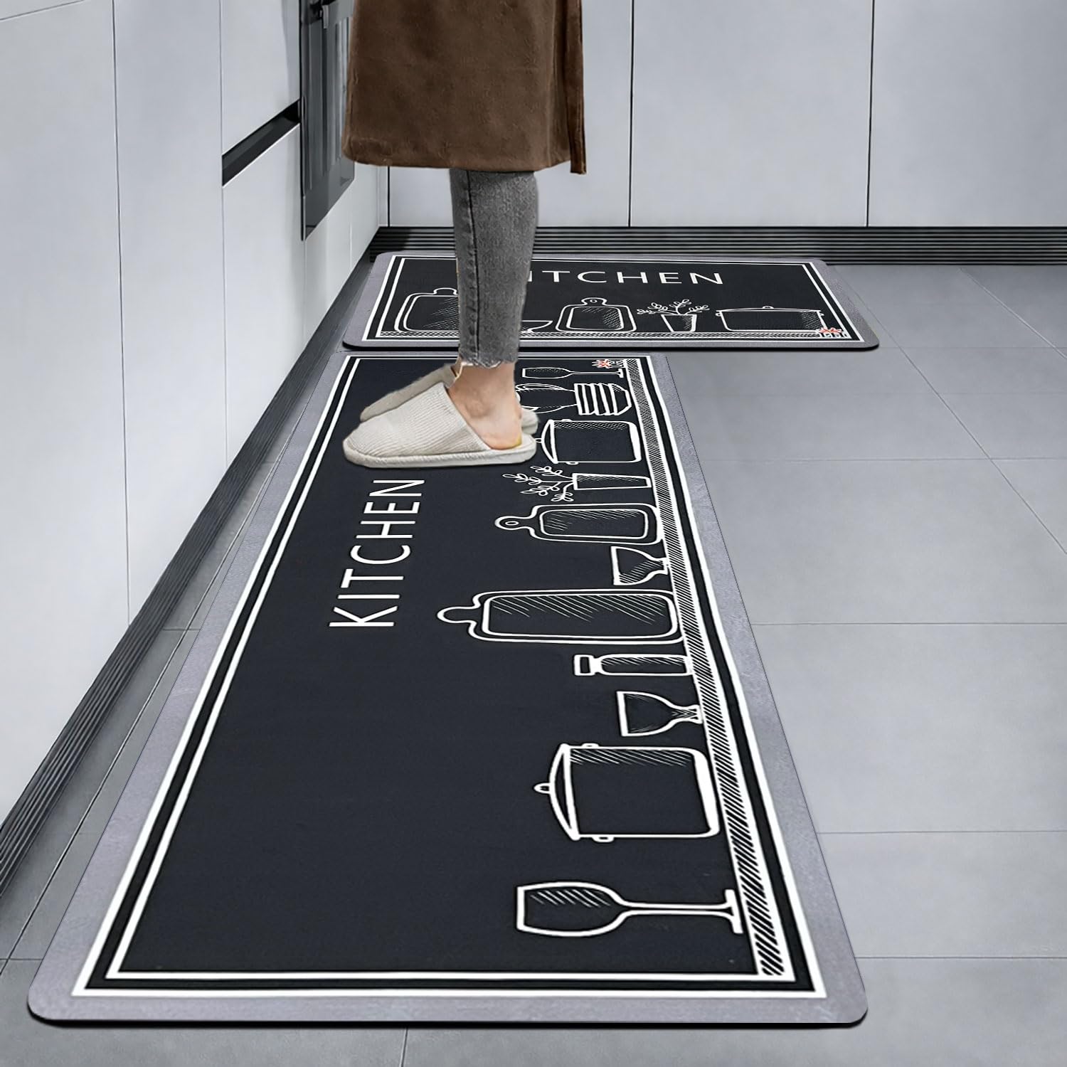 Kitchen Mat Combo Kitchen Design (116x36 & 58x36 cm Grey)