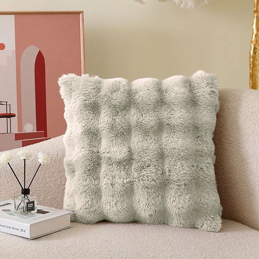 Rabbit Fur Bubble Cushion Cover (16x16 Inch Taupe )