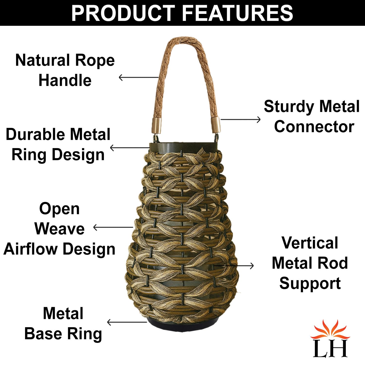 Bamboo Woven Lantern With Handle ( 32x20x20 cm ) Brown