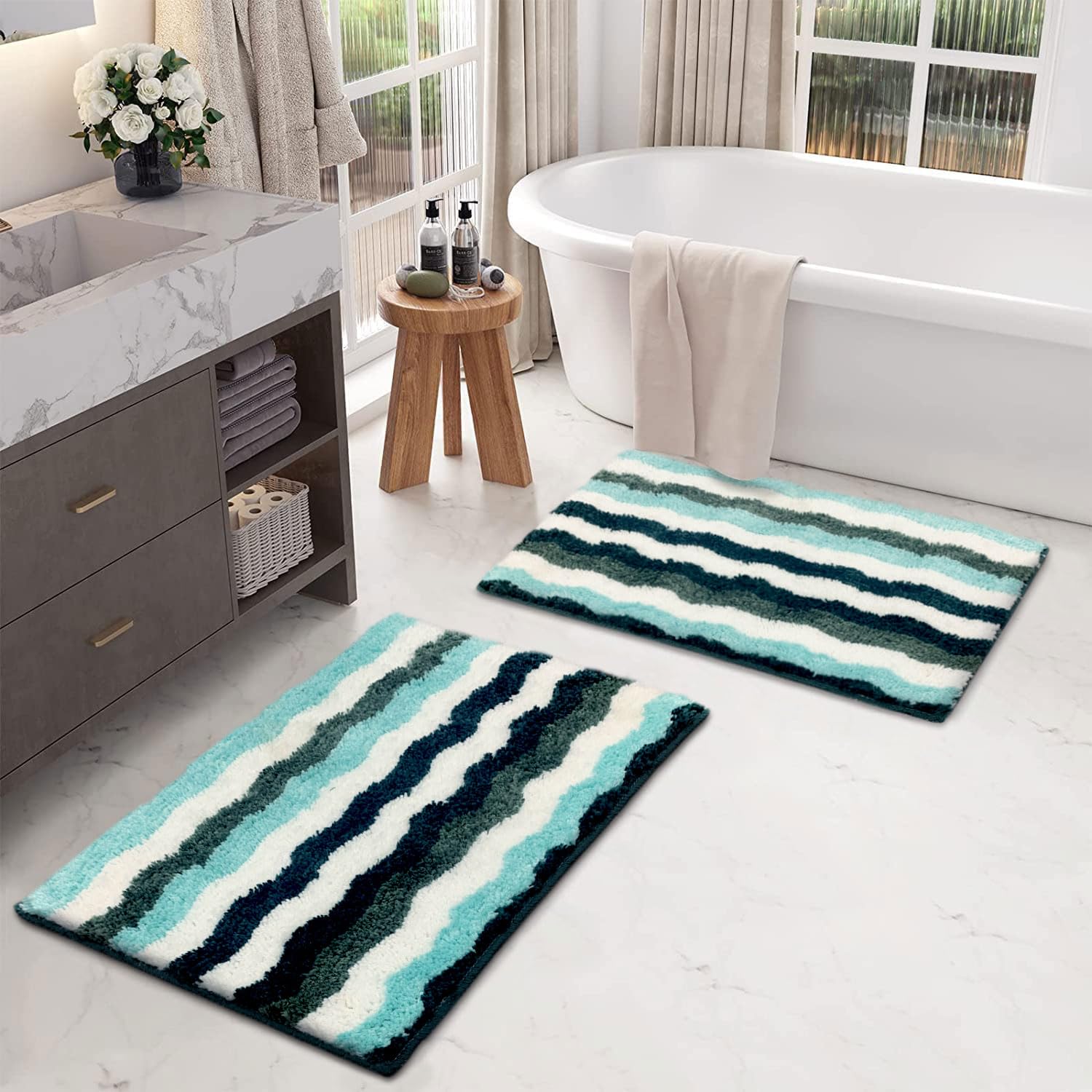 Birmingham Bathmat for Bathroom Pack of 2 (38x58 cm Turquish)