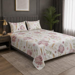 King Size Double Bedsheet with 2 Pillow Covers Premium Blush Meadow Bloom Printed  90x100inch