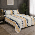 Double Bedsheet with 2 Pillow Covers 220 TC 100% Cotton Feel ( King Size Navy & Mustard 90x100inch )