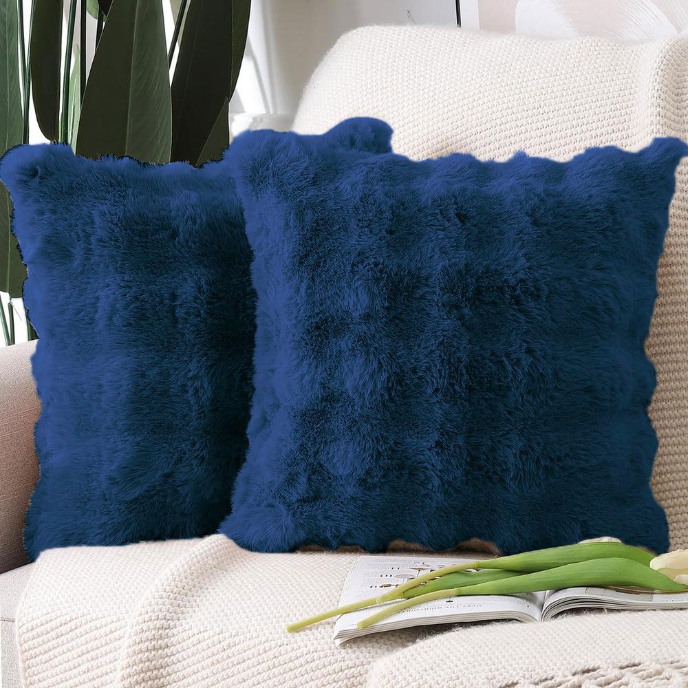 Rabbit Fur Bubble Cushion Cover - Pack of 2(Teal, 16x16 Inch)