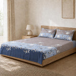 Double Bedsheet with 2 Pillow Covers 220 TC 100% Cotton Feel (King Size Dusty Blue  90x100 inch )