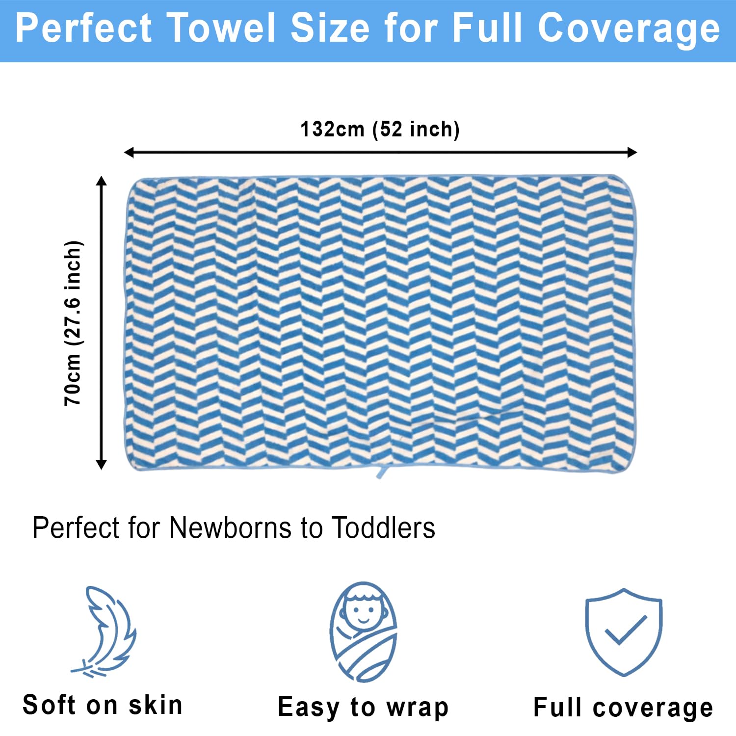 Microfibre Bath Towel for Kids Boys Girls ( 70x132cm , Blue )