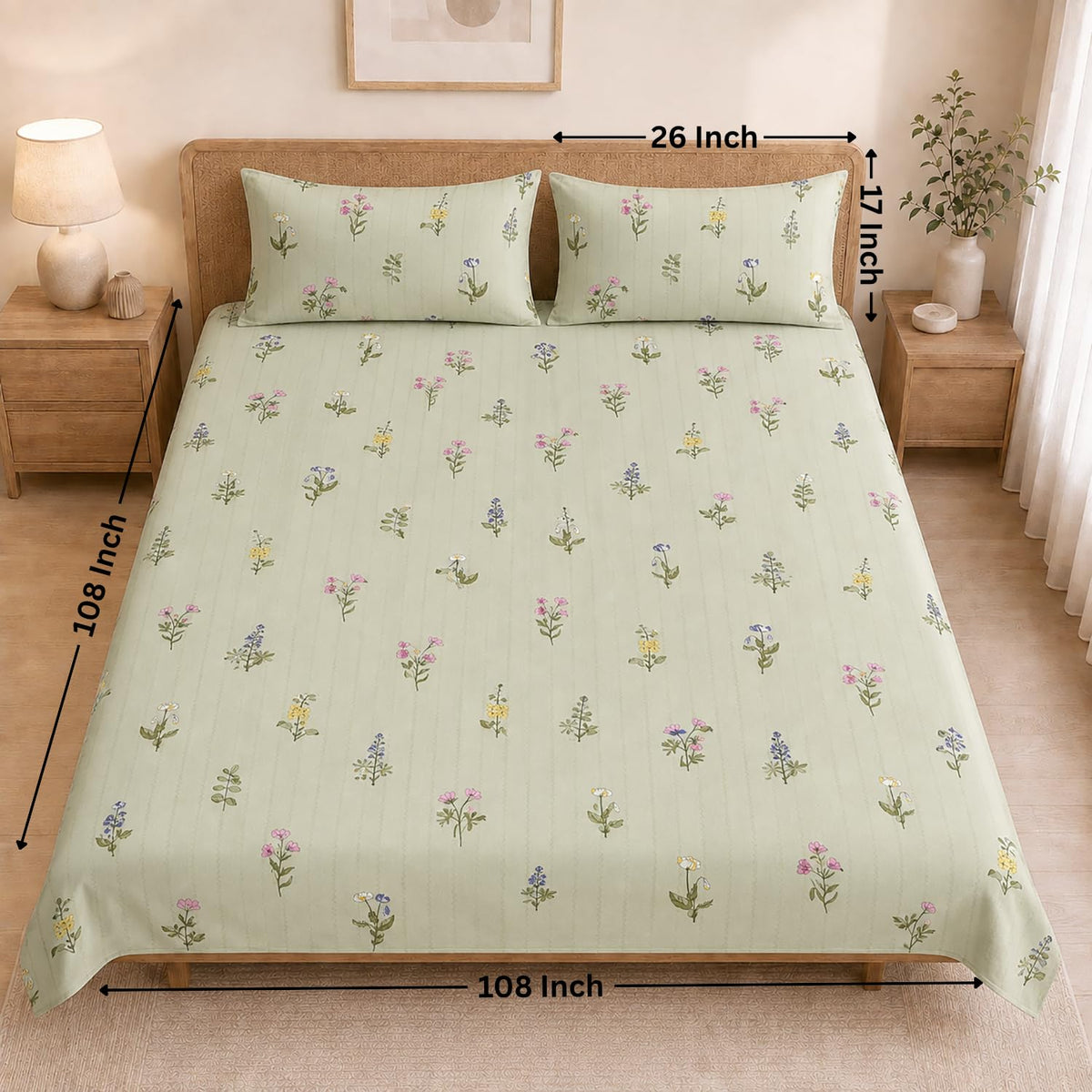 King Size Double Bedsheet with 2 Pillow Covers Premium Dusty Floral Printed ( Grey ,108x108 inch )