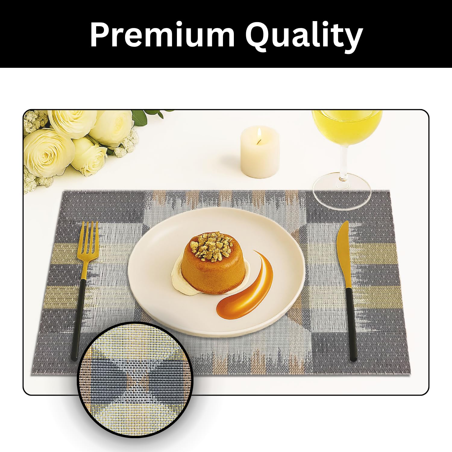 Zigzag Design Placemat for Dining Table Set of 6(30x45 CM Black)