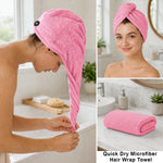 Microfibre Hair Towel Wrap for Women and Men ( 23x63.5 cm, Pink )