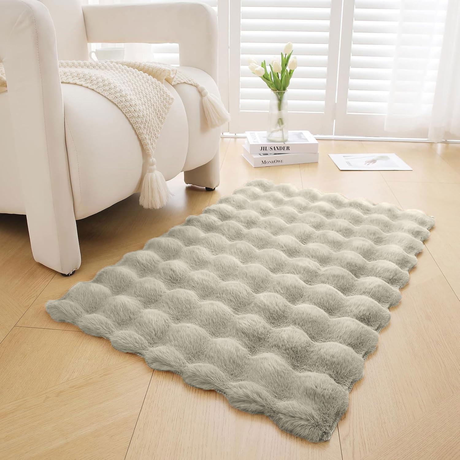 Bubble Rabbit Fur Carpet for Livingroom (3x5 Feet, Taupe)
