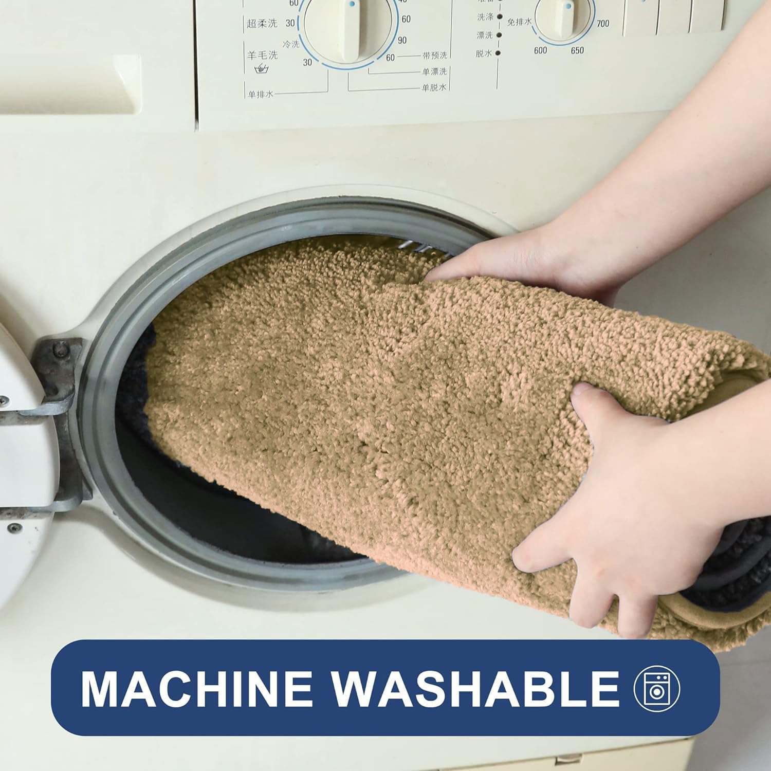 Newman Polyester Contour Bath Mat Set of 2 (Beige 45x75 cm & 40x45)