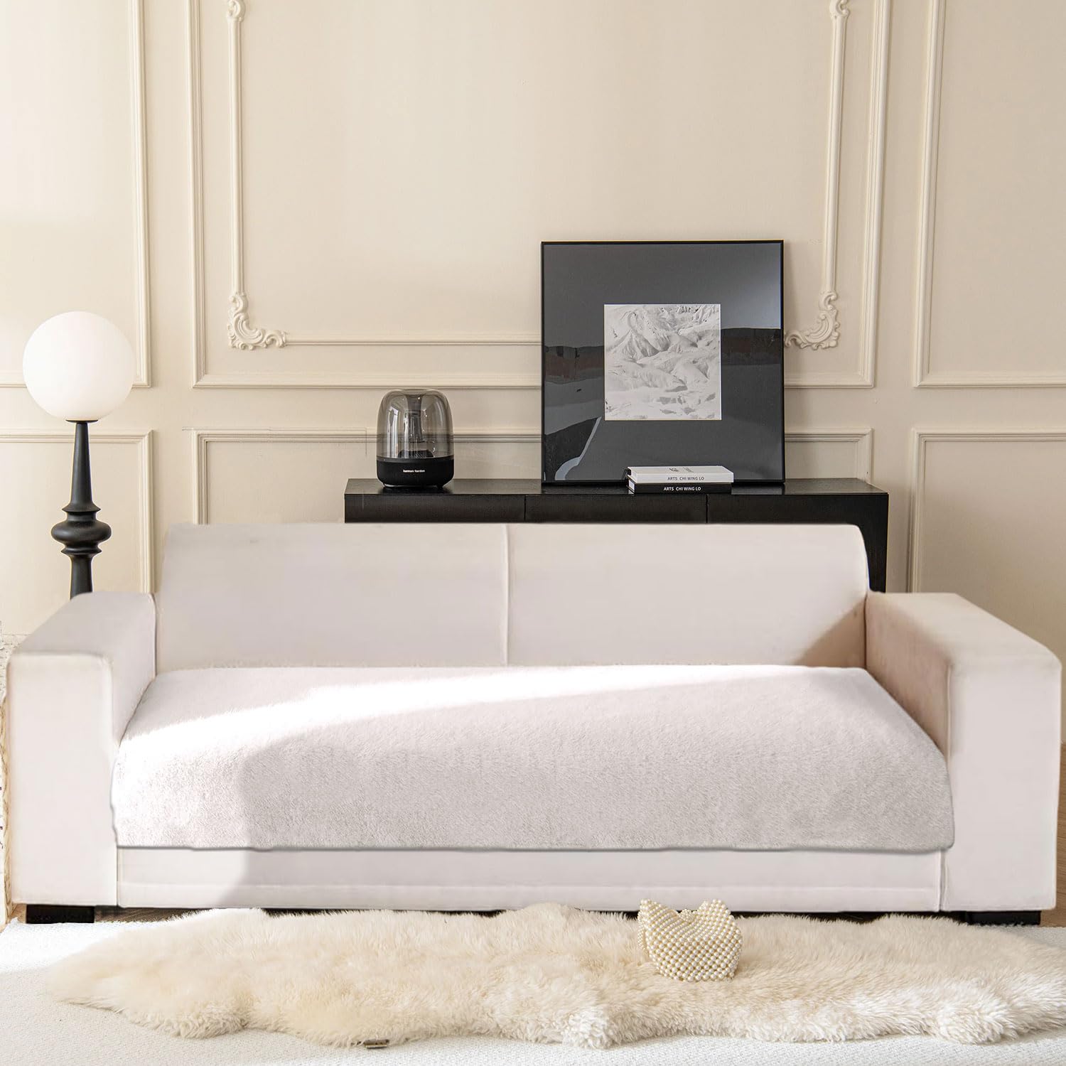 Rabbit Fur Sofa Cover 3 Seater (White, 68x183 cm)