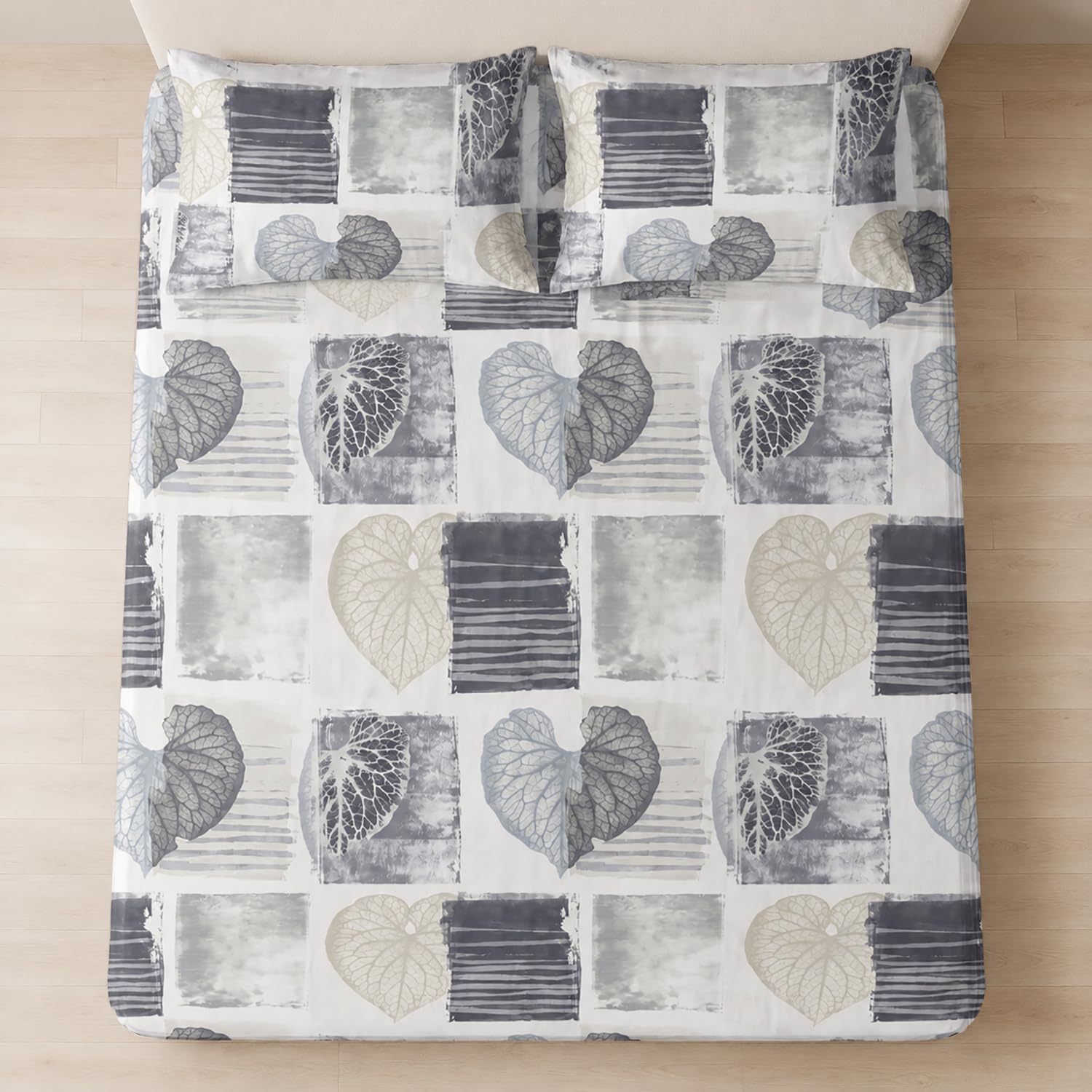 Double Bedsheet with 2 Pillow Covers Premium 240 TC 100% Cotton Feel (108x108 inch ,  Grey )