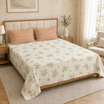 Double Bedsheet with 2 Pillow Covers 220 TC 100% Cotton Feel ( Cream , 90x100inch )