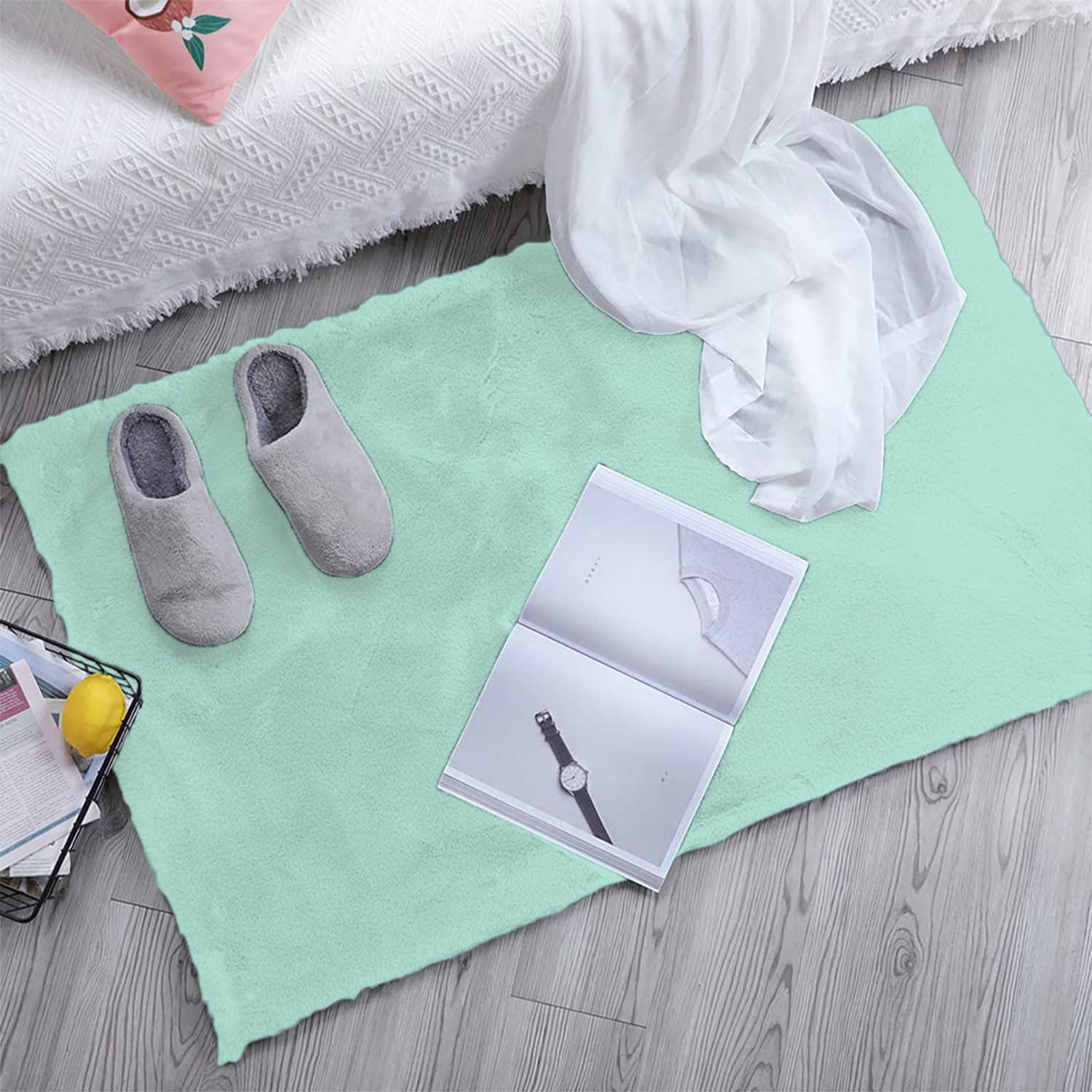 Rabbit Fur Soild Bath Mat (Lime, 45x75 cm)