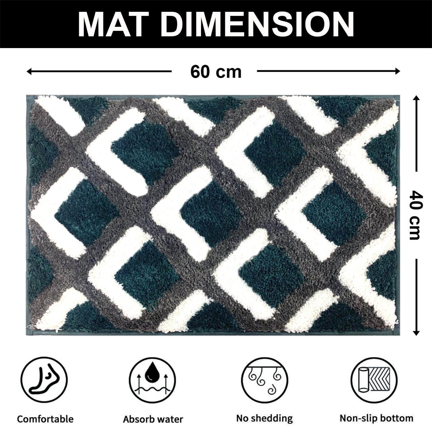 Macau Square Bath Mat (40x60 cm,Green)
