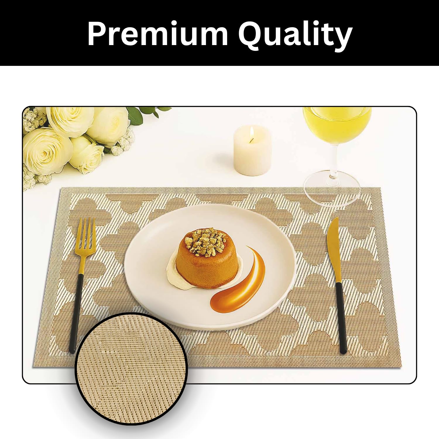 Luxe Home International PVC Vinyl Curves Design Placemat ST10000TH – Heat Resistant, Wipe Clean, Anti-Skid Table Mats for Dining Table, Kitchen & Home Decor (30x45 CM Gold Set of 6)