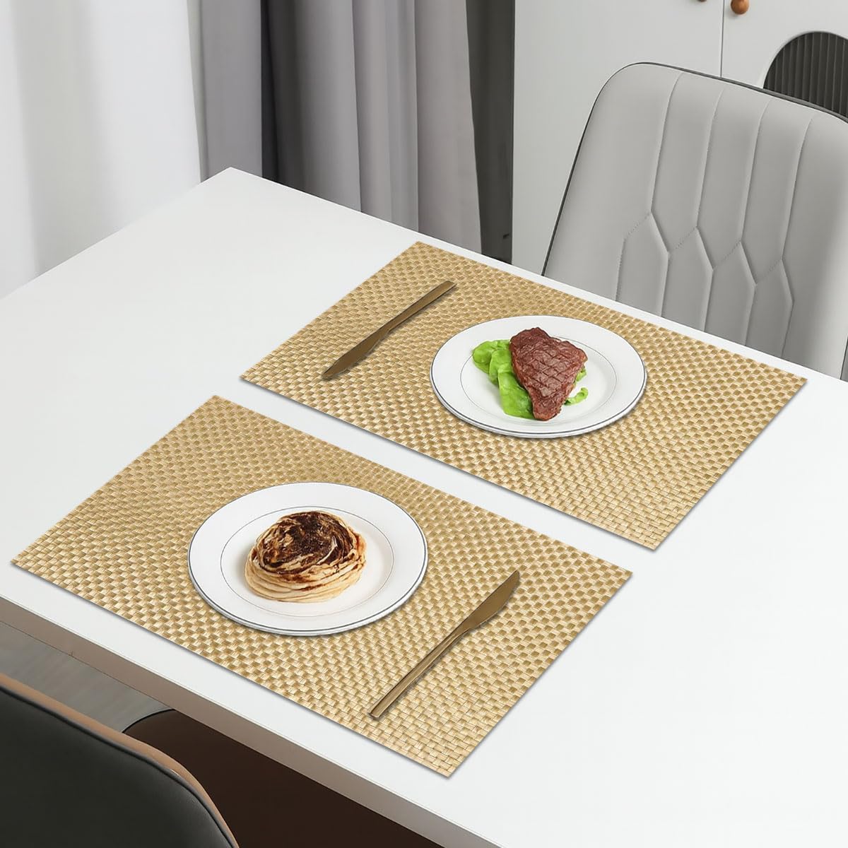 Weave Design Placemat for Dining Table Set of 2(30x45 CM Golden)