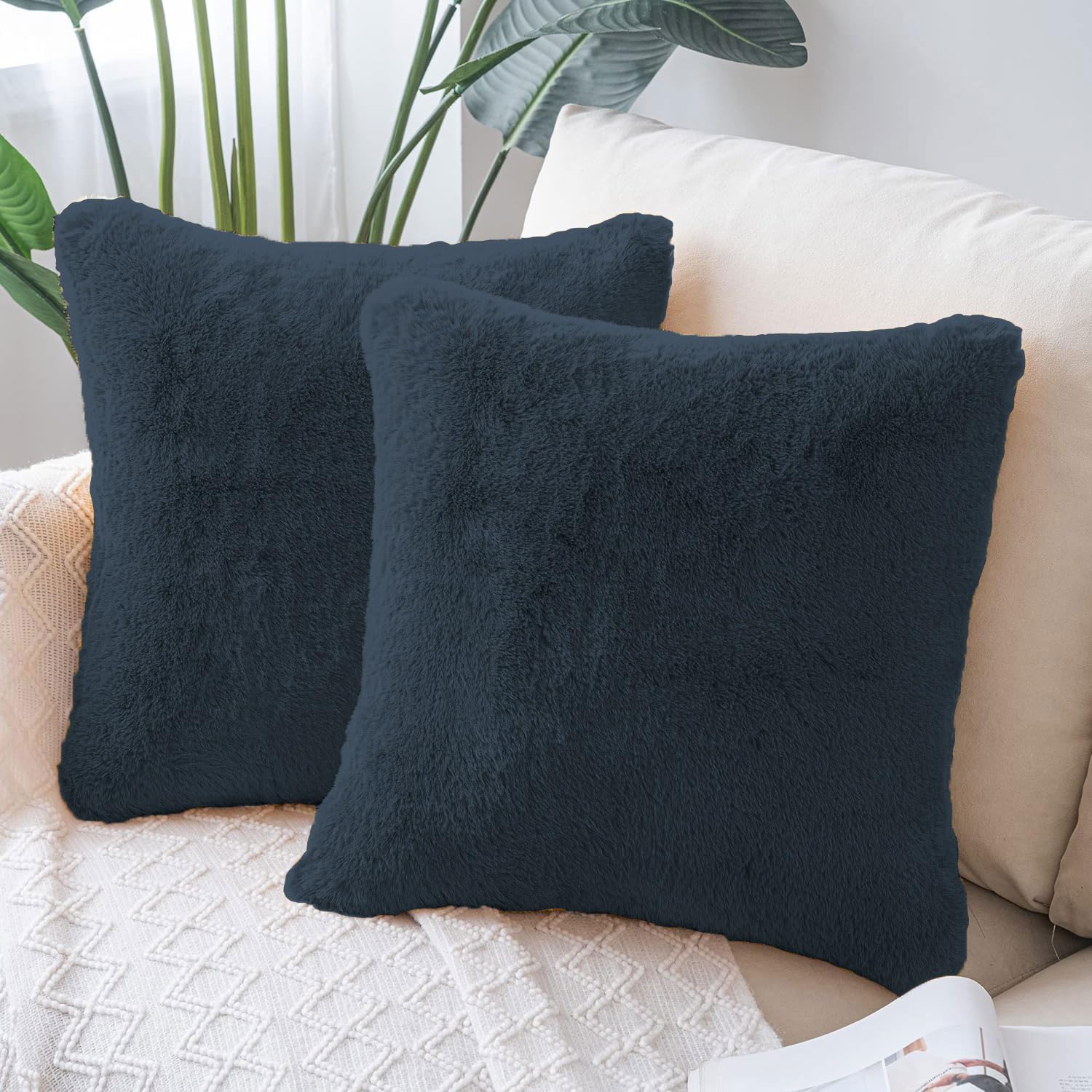Cushion Cover Duble Side Rabbit Fur Set of 2(16 x 16 inch , Anthra)