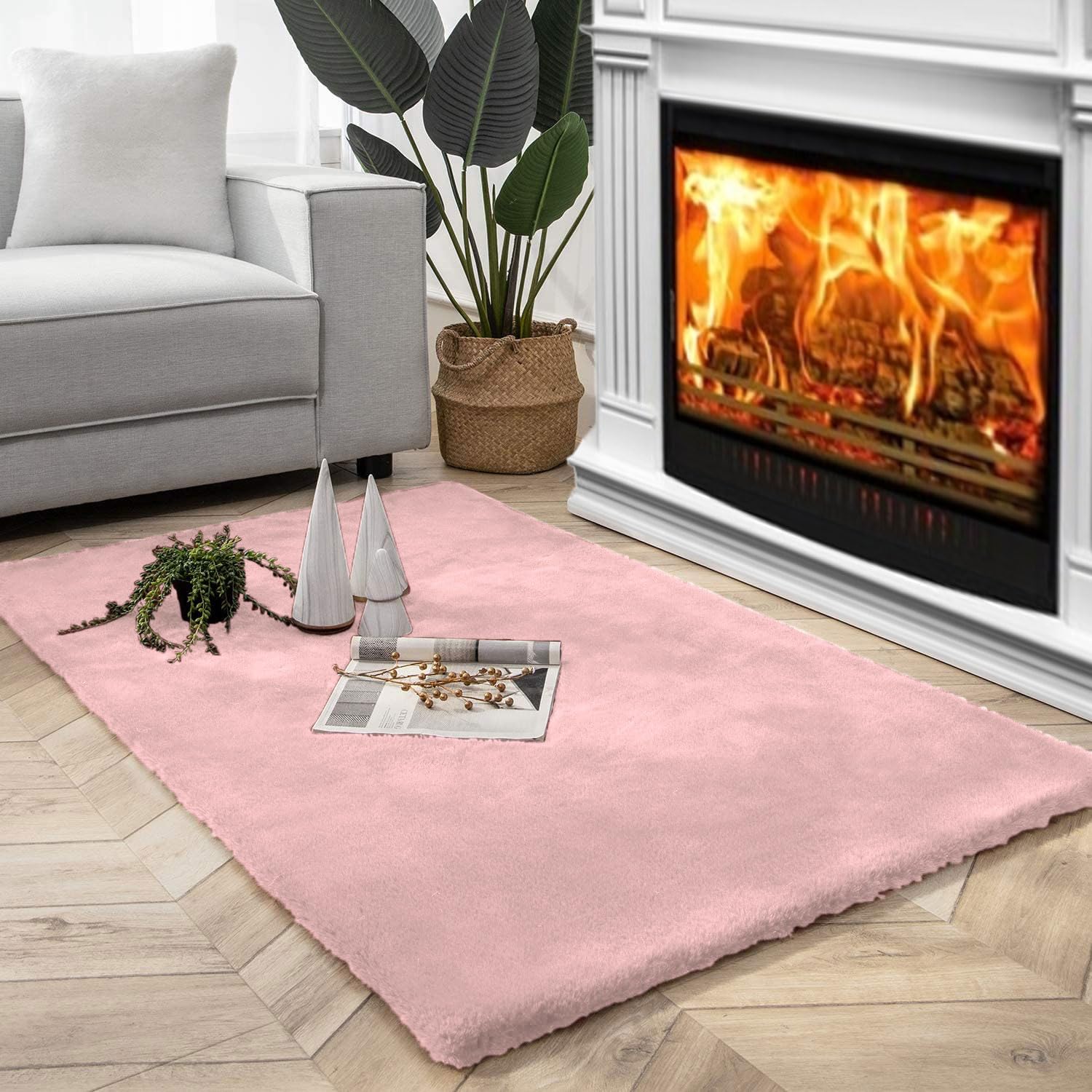 Rabbit Fur Super Soft Carpet (Peach, 4x6 Feet)