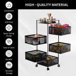 5-Tier Revolving Kitchen Trolley with Wheels (Black 29x29x95)