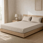 King Size Double Bedsheet with 2 Pillow Covers Premium Geometric Lattice Printed Beige 90x100 inch