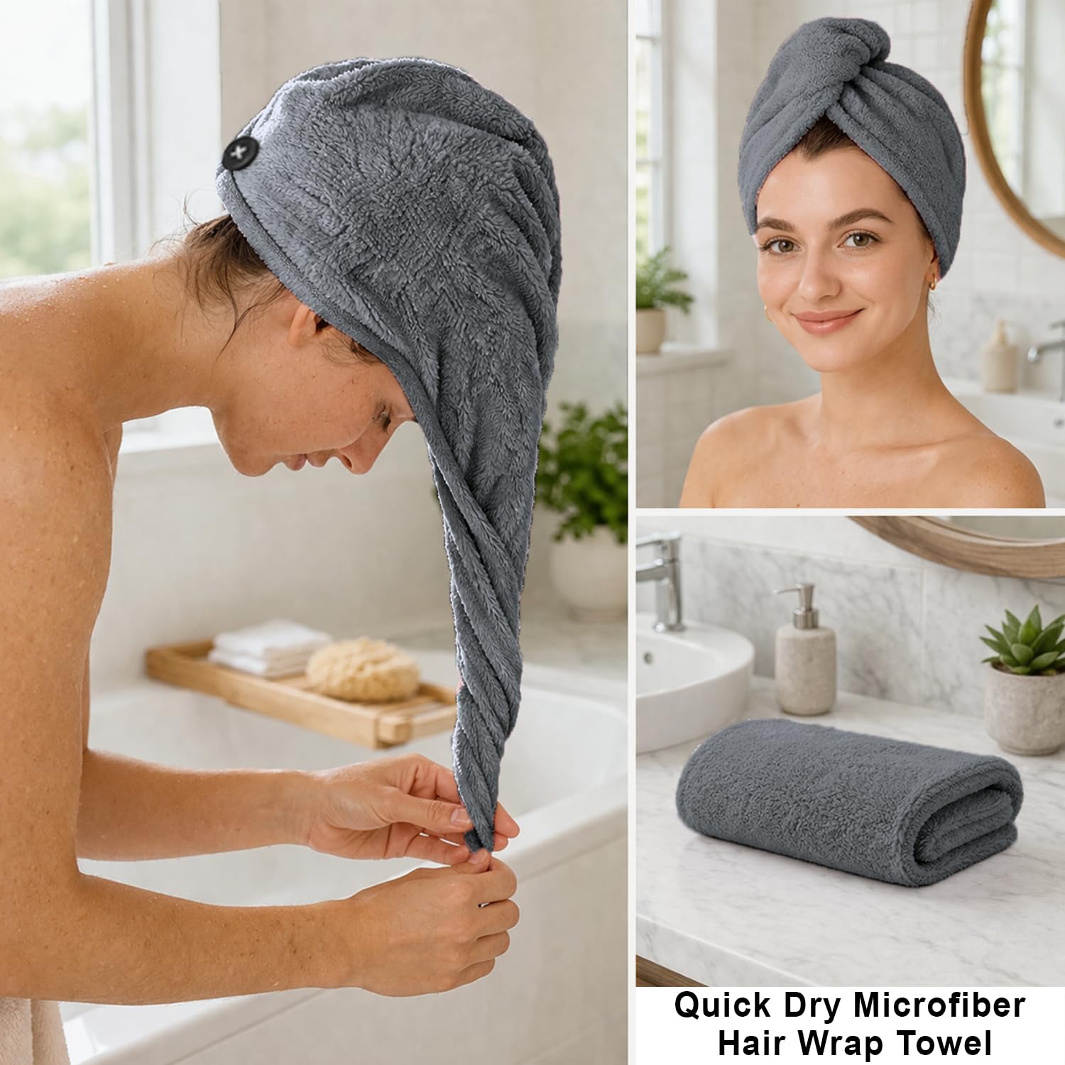 Microfibre Hair Towel Wrap for Women and Men ( 23x63.5 cm, Green ) Pack Of 2
