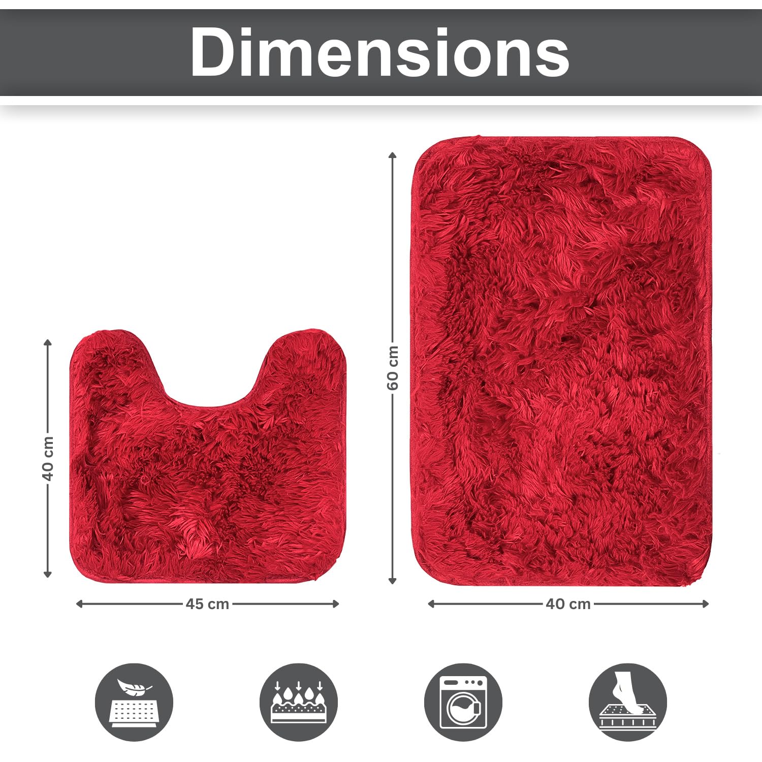 Marino Fur Contour Bath Mat Mat Set of 2 (Maroon 40x60 cm & 40x45)