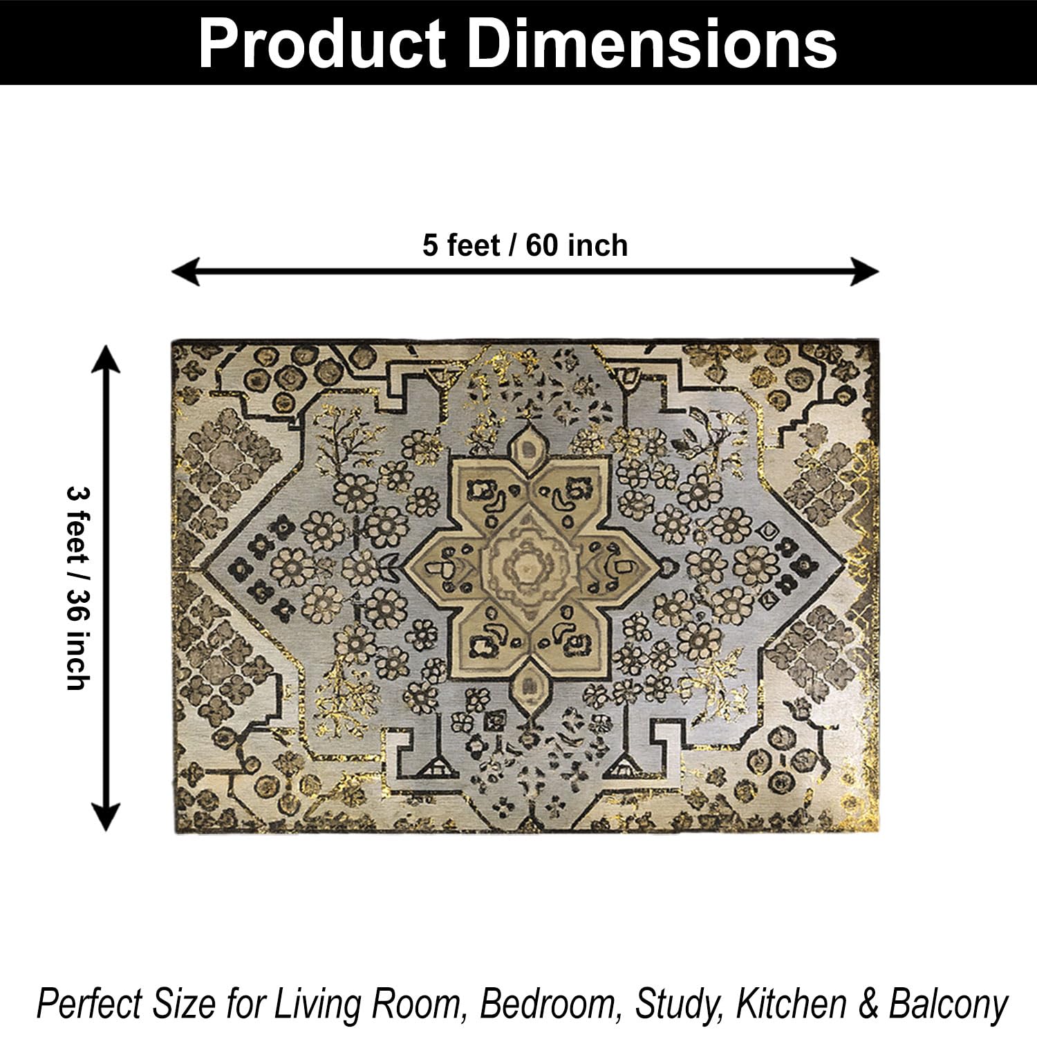 Polyester Stone Mosaic Carpet for Bedroom (3x5 Feet, Multicolor)