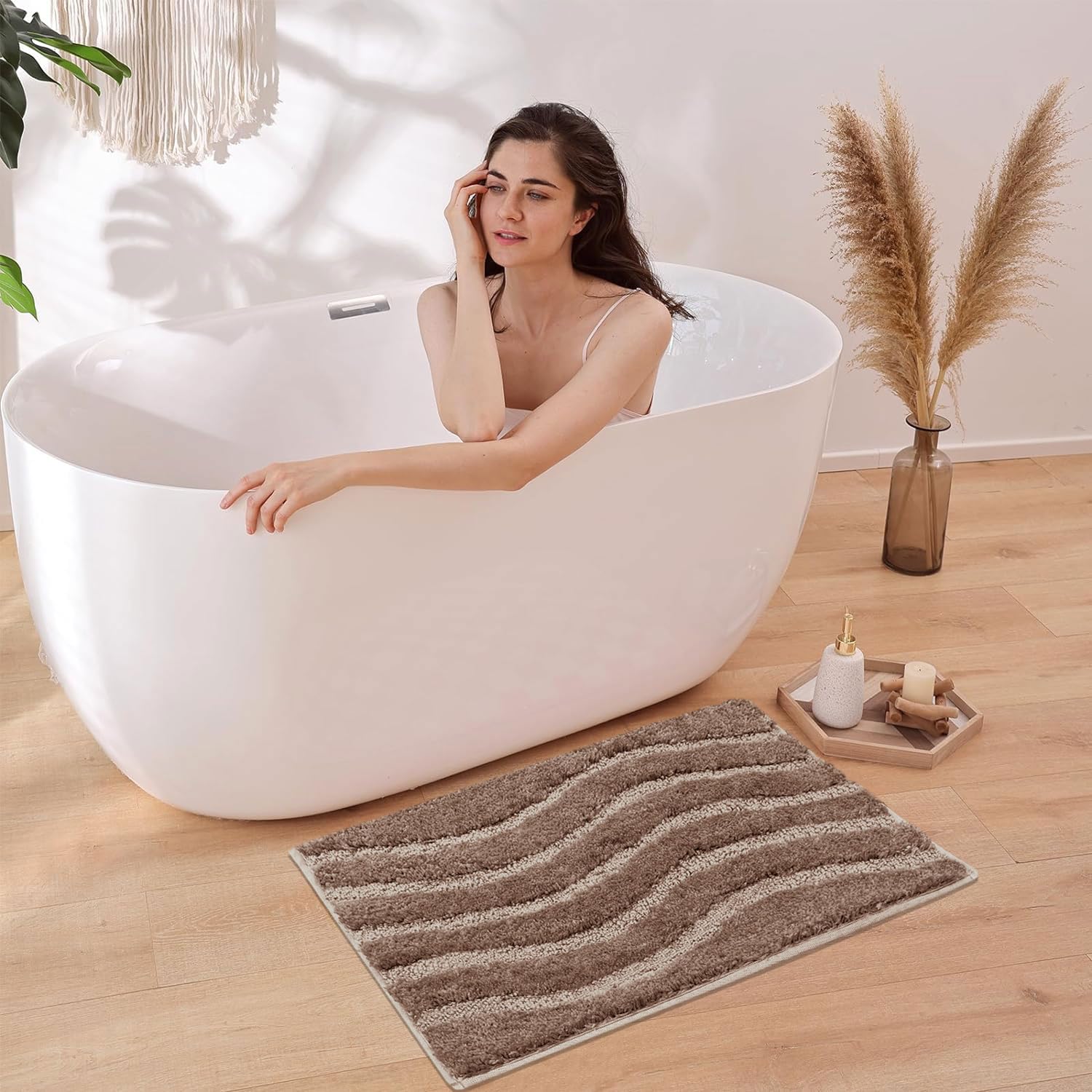 Bath Mat Classic Waves Microfiber 2200 GSM (40x60 cm, Coffee)