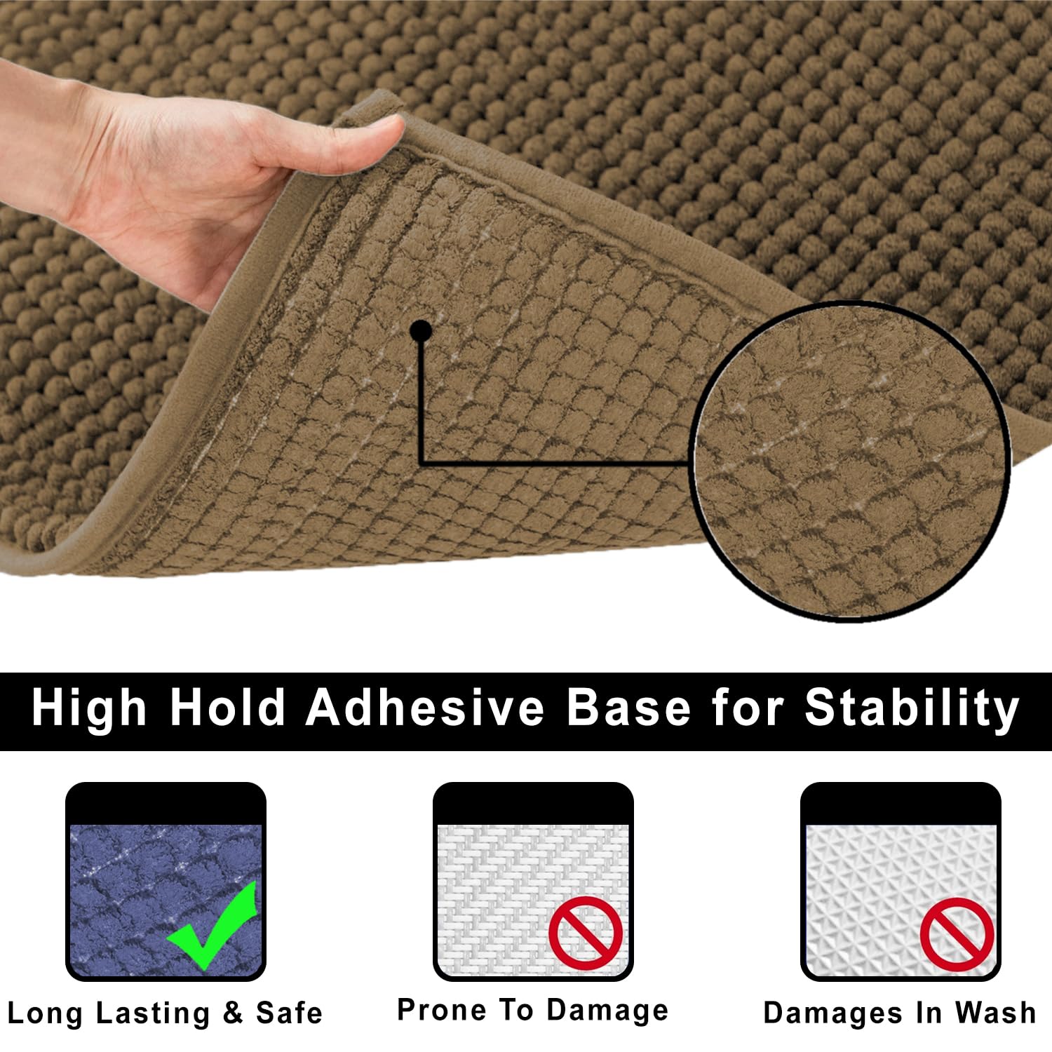 Microfibre Chenille Contour Bath Mat Set  Pack of 2 (Chocolate 40x60cm & 47x47cm)