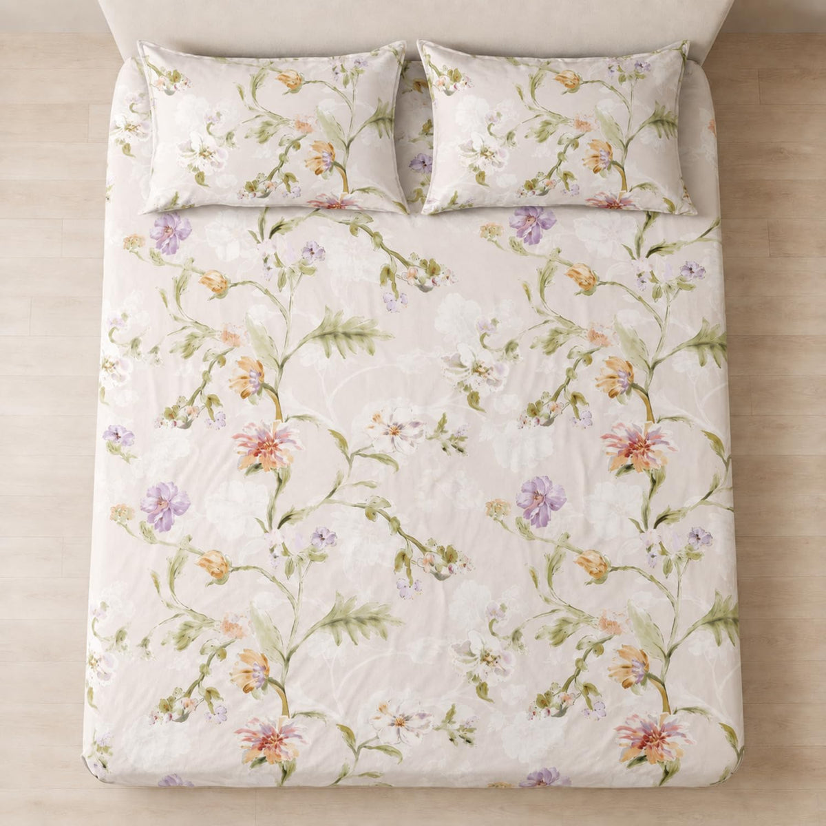 King Size Double Bedsheet with 2 Pillow Covers Premium Soft Meadow Bloom Printed 90x100inch