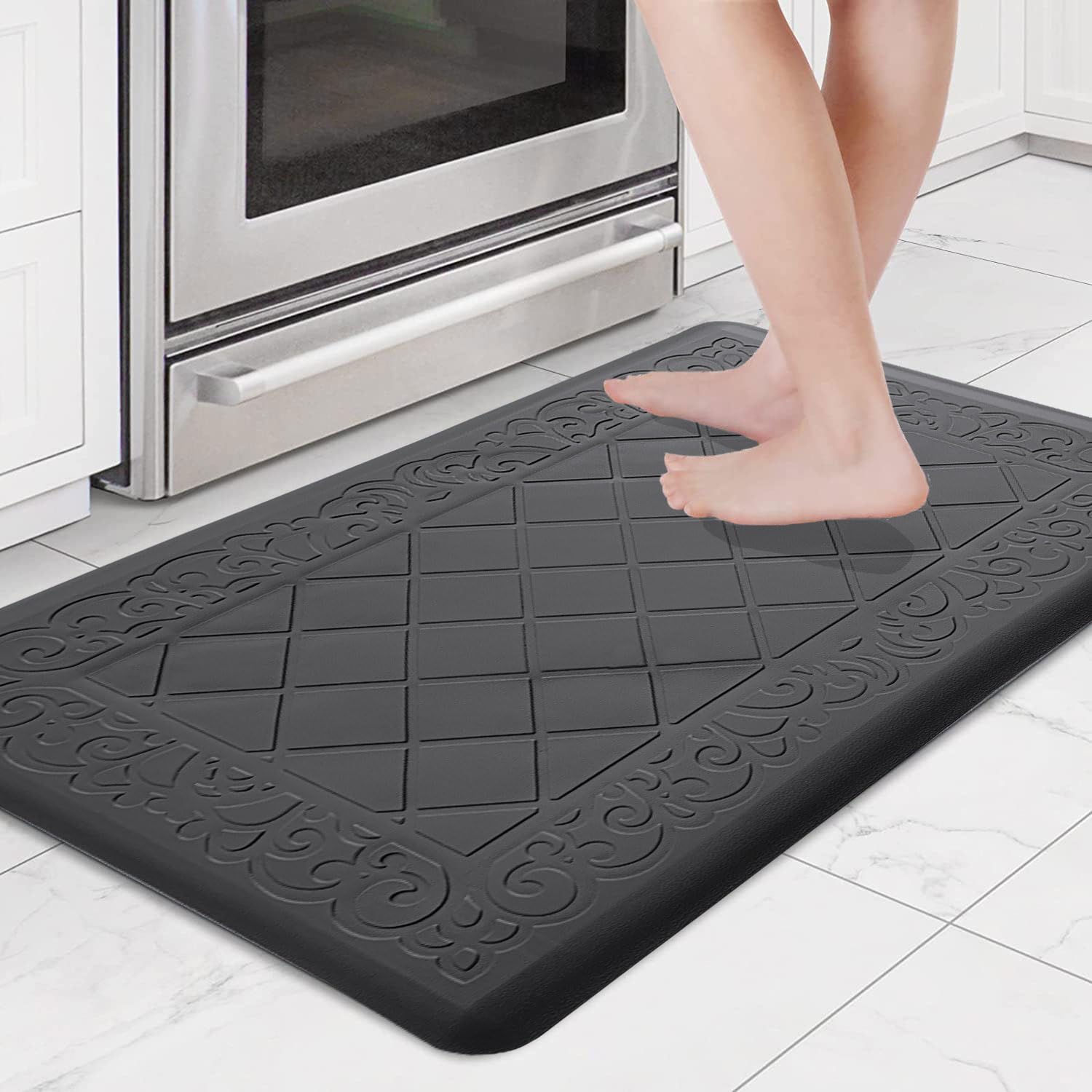 Jersey Diamond Anti-Fatigue  Kitchen Mat (45x75 cm,Black)