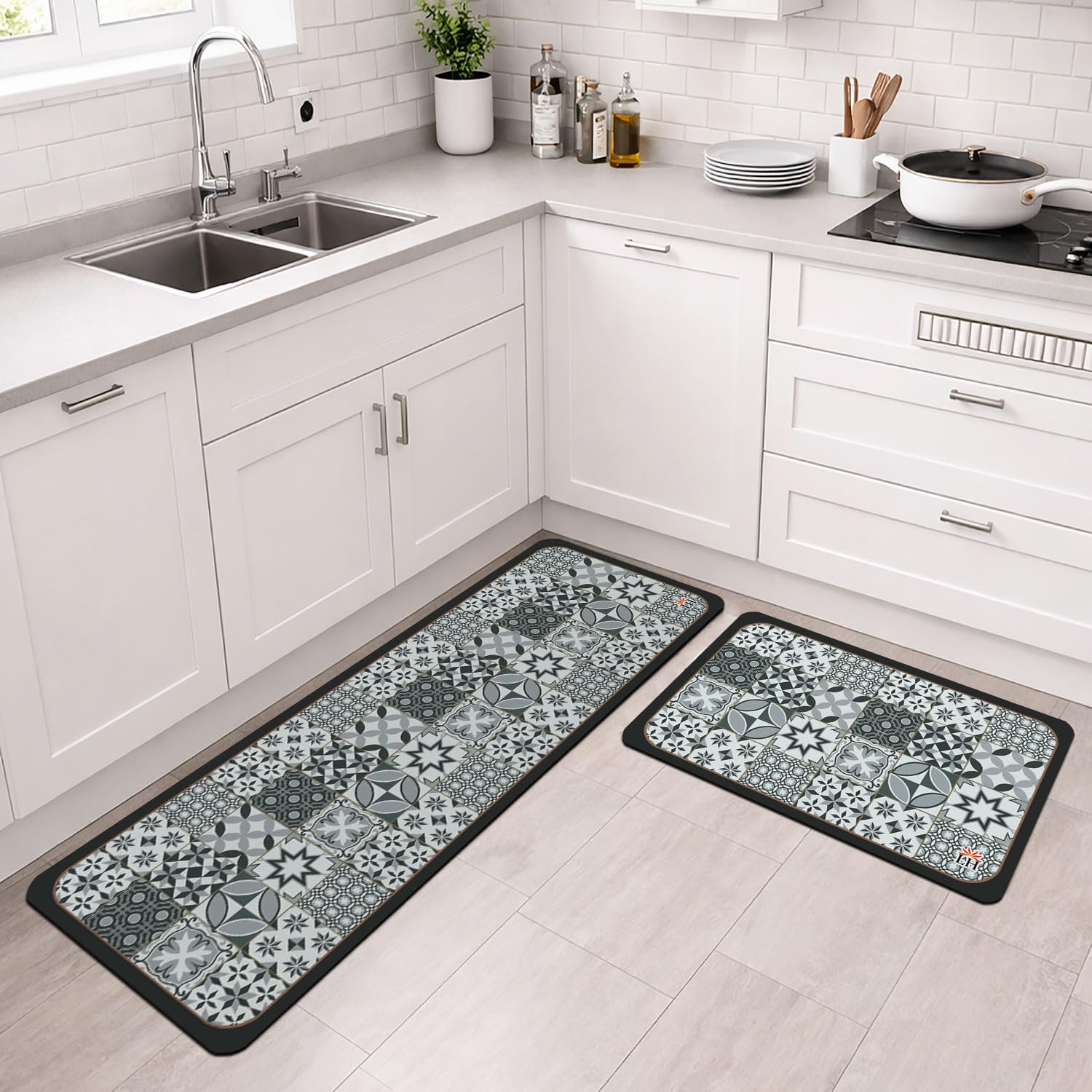 Kitchen Mat Combo  (116x36 & 58x36 cm,Grey)